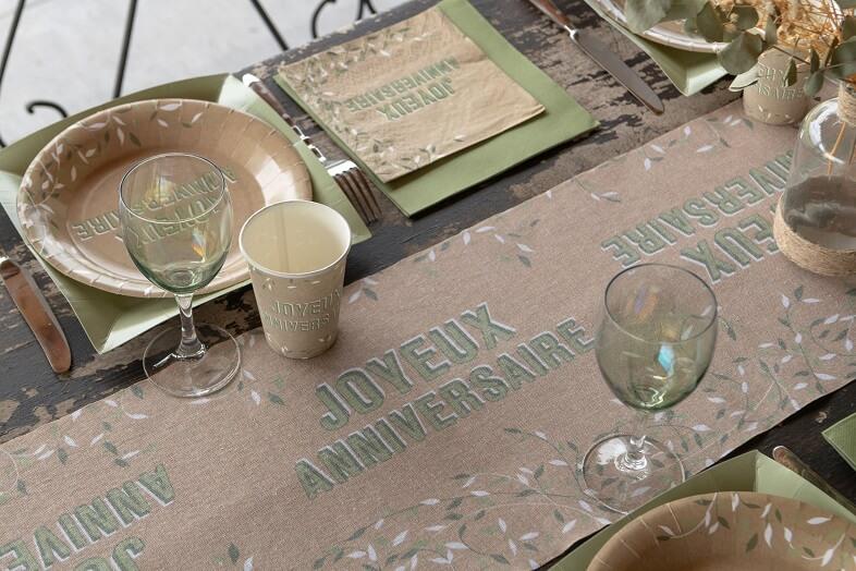 Chemin de Table Coton Joyeux Anniversaire Rose Gold 3m