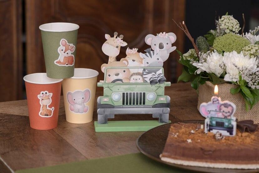 7881 decoration centre de table bois anniversaire enfant explorateur animaux