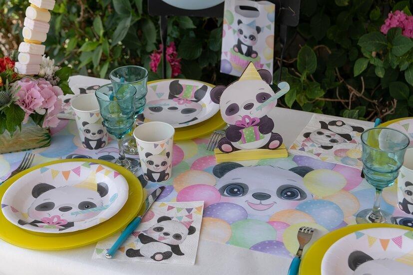 7893 serviette de table panda multicolore en papier fete anniversaire bapteme