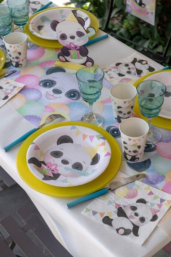 7893 serviette de table panda multicolore en papier fete anniversaire