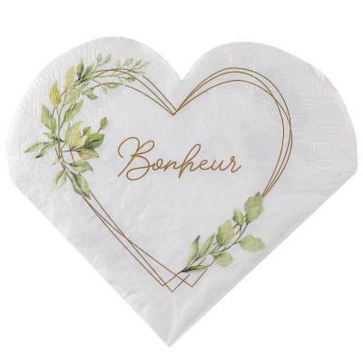 20 Serviettes de table coeur en papier style nature fleur et Champêtre REF/7936