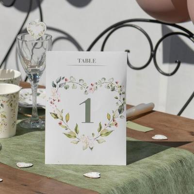 Marque-table mariage coeur en nature florale Champêtre de 1 à 10 (15 x 21cm) REF/7944