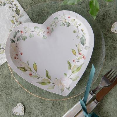 10 Assiettes coeurs en carton pour mariage nature floral Champêtre 22.5 x 20cm REF/7949