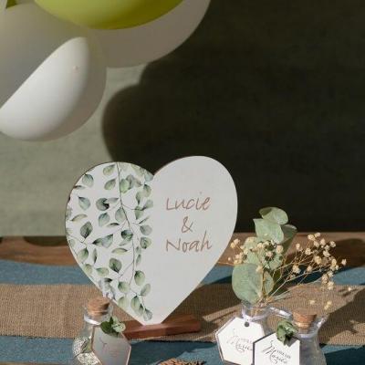 7958 decoration centre de table coeur floral champetre en bois