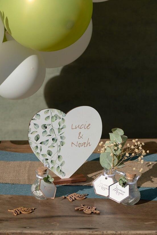 7958 centre de table coeur floral champetre en bois