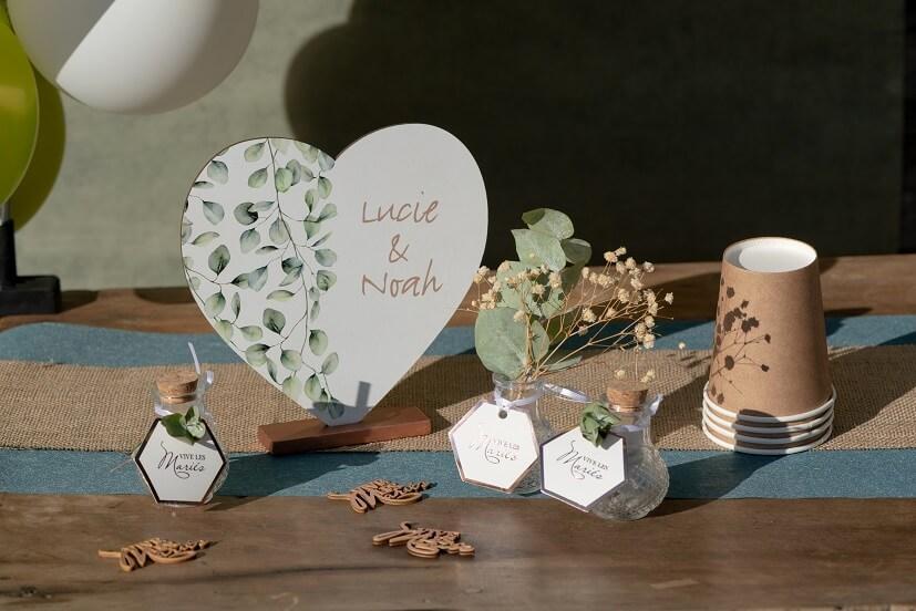 7958 decoration centre de table coeur floral champetre en bois