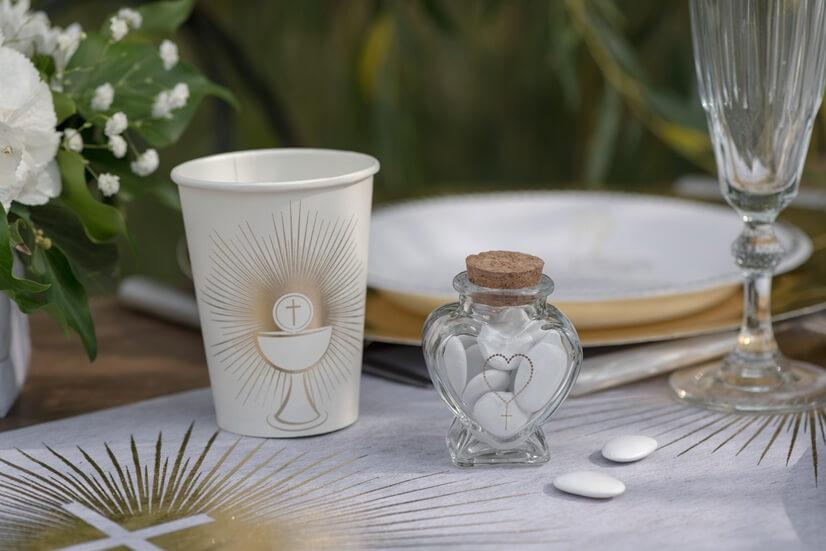 7962 contenant pot en verre coeur tansparent communion confection dragee