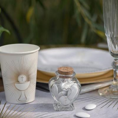7962 contenant pot en verre coeur tansparent communion