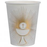 10 Gobelets en carton Communion en blanc et doré or métallisé 27cl REF/7965