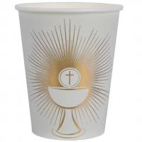 7965 gobelet carton blanc et dore or metallique ceremonie communion