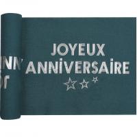 7975 chemin de table coton joyeux anniversaire bleu canard et argent