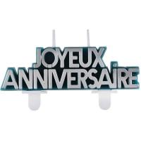 7979 bougie gateau fete anniversaire bleu canard et argent