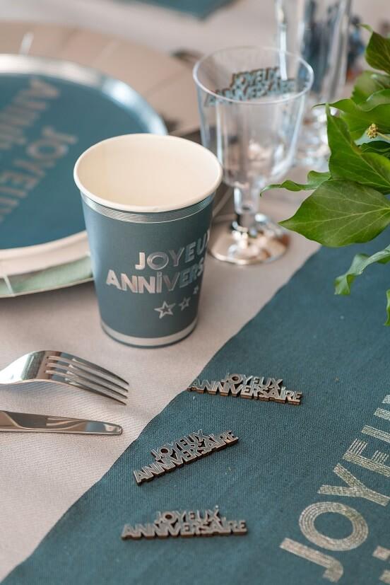 7981 decoration de table anniversaire bleu canard en bois