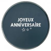 7983 assiette joyeux anniversaire en carton bleu canard et argent