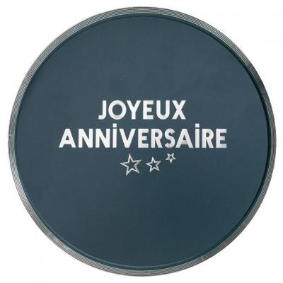 10 Assiettes Joyeux Anniversaire en Bleu Canard et Argent 22.5 cm REF/7983