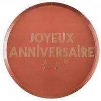 7983 assiette ronde carton joyeux anniversaire terracotta dore or metallique