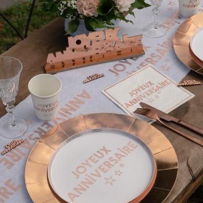 7983 blanc rose gold decoration assiette carton ronde joyeux anniversaire