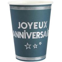 7984 gobelet carton joyeux anniversaire bleu canard et argent