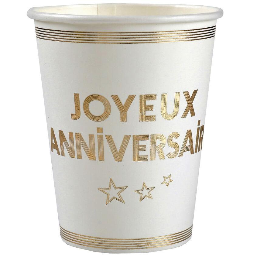 Gobelet anniversaire blanc et doré or métal 27cl REF/7984