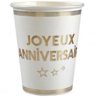 7984 gobelet carton joyeux anniversaire elegant blanc et dore or metal