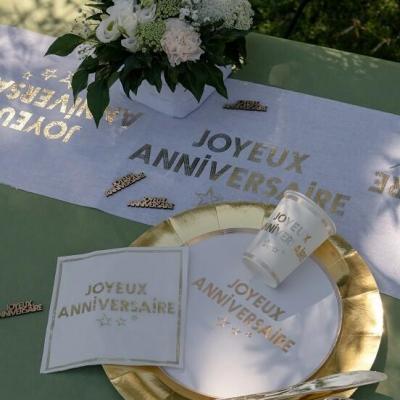 7984 gobelet carton joyeux anniversaire elegant blanc et dore or metallise