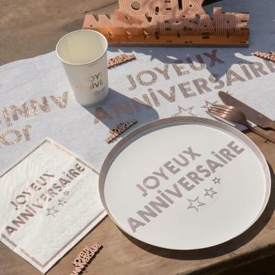 7984 gobelet carton joyeux anniversaire elegant blanc et rose gold metallise