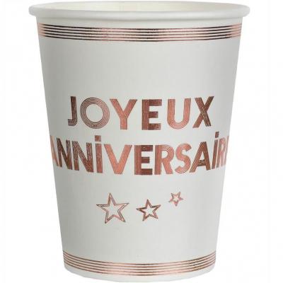 Serviettes blanches Joyeux anniversaire rose gold - Fiesta Republic