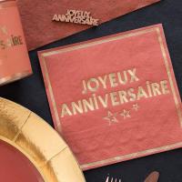 7985 decoration serviette de table papier joyeux anniversaire terracotta dore or