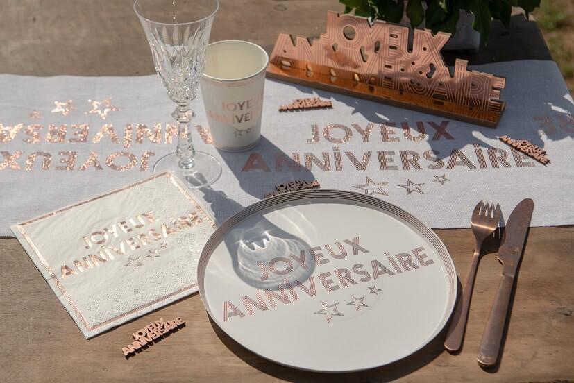 Serviette de table Anniversaire blanc et rose gold REF/7985