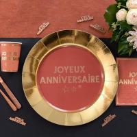 7985 serviette de table papier fete joyeux anniversaire terracotta dore or