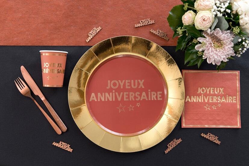 7985 serviette de table papier fete joyeux anniversaire terracotta dore or