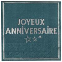 7985 serviette de table papier joyeux anniversaire bleu canard et argent