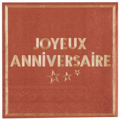 7985 decoration serviette de table papier joyeux anniversaire terracotta dore or