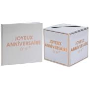 Pack de 1 livre d'or et 1 tirelire urne anniversaire blanc et rose gold REF/7987-7986