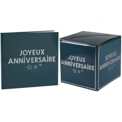 Pack de 1 livre d'or et 1 tirelire urne anniversaire bleu Canard et argent REF/7987-7986