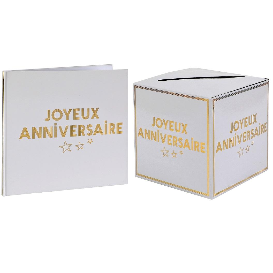 1 Pack urne avec livre d'or anniversaire 30ans or et blanc