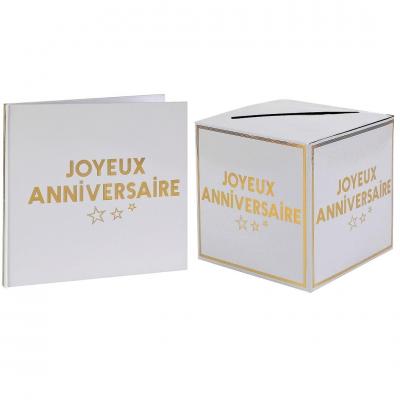 Pack de 1 livre d'or et 1 tirelire urne anniversaire blanc et doré or REF/7987-7986