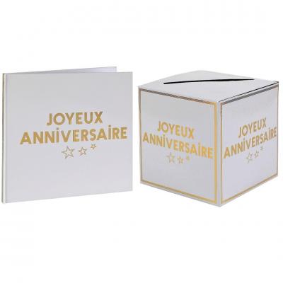 Pack de 1 livre d'or et 1 tirelire urne anniversaire blanc et doré or REF/7987-7986