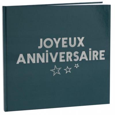 1 Livre d'or Joyeux Anniversaire bleu canard et argent métallique REF/7986