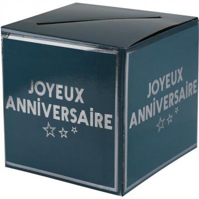 1 Tirelire/urne Joyeux Anniversaire bleu canard et argent métallique REF/7987