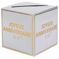 7987 tirelire urne joyeux anniversaire blanche dore or metal