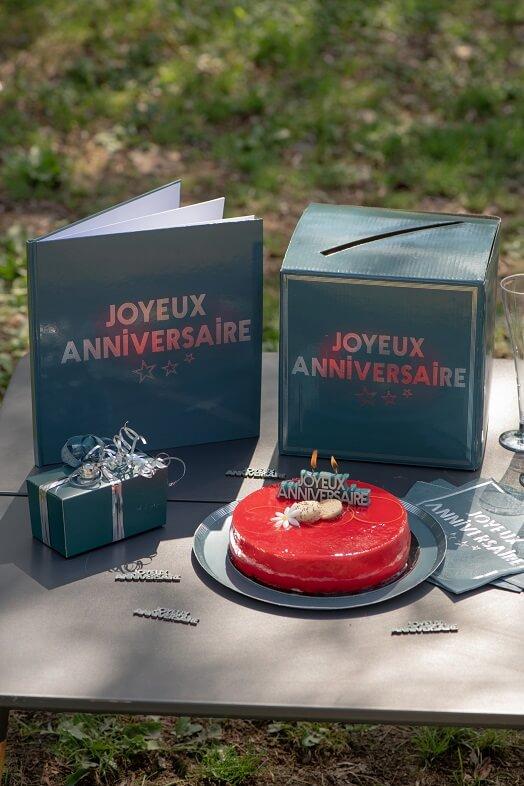 7987 tirelire urne joyeux anniversaire bleu canard et argent