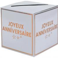 7987 tirelire urne joyeux anniversaire rose gold metal et blanche