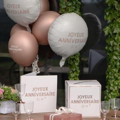 7987 tirelire urne joyeux anniversaire rose gold metallisee et blanche