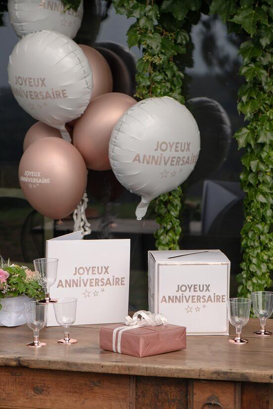 7987 tirelire urne joyeux anniversaire rose gold metallique et blanche