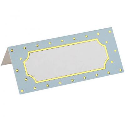 Marque-place chevalet carton rectangle bleu ciel et pois doré or métallique (x10) 7 x 3 cm REF/7995