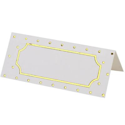Marque-place chevalet carton rectangle blanc et pois doré or métallique (x10) 7 x 3 cm REF/7995