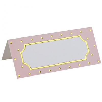 Marque-place chevalet carton rectangle rose et pois doré or métallique (x10) 7 x 3 cm REF/7995