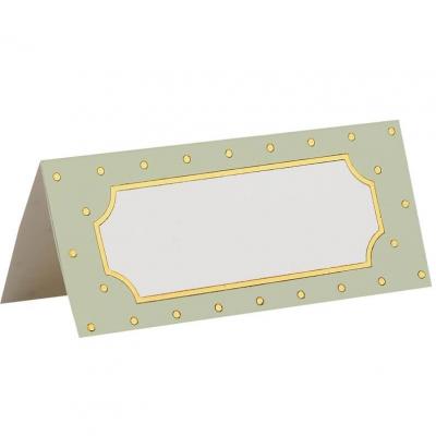 Marque-place chevalet carton rectangle vert olive/sauge et pois doré or métallique (x10) 7 x 3 cm REF/7995