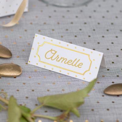 7995 decoration porte nom chevalet carton rectangle blanc et pois dore or metallique